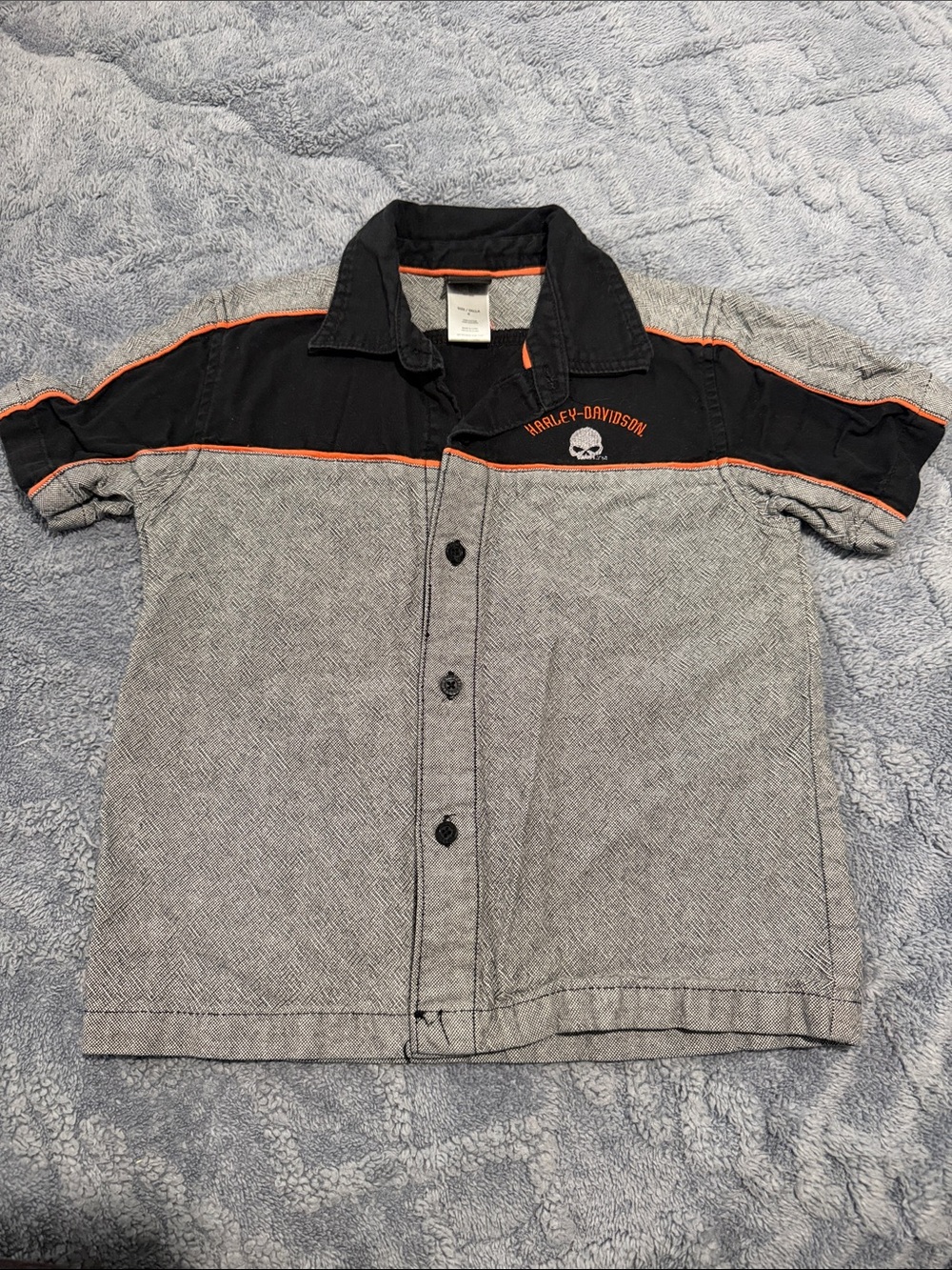 Harley-Davidson Boys Short Sleeve Button-Up in Black, Gray & Orange